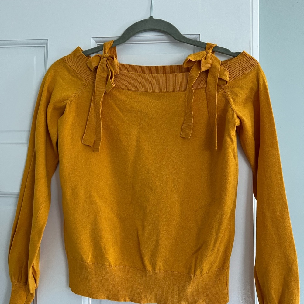 Ann Taylor Mustard Off-the-Shoulder Sweater
